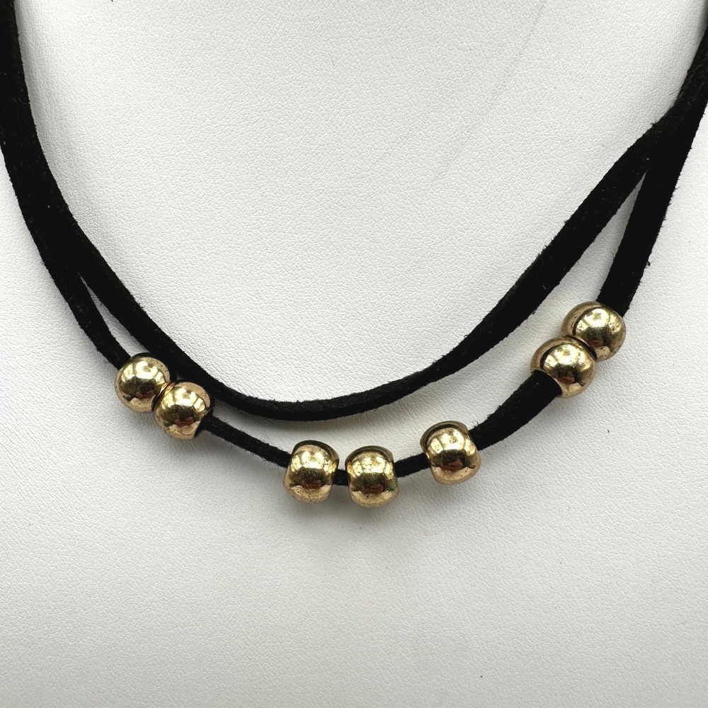 Vintage 90s Gold Tone Bead Double Cord Necklace Women's Jewelry